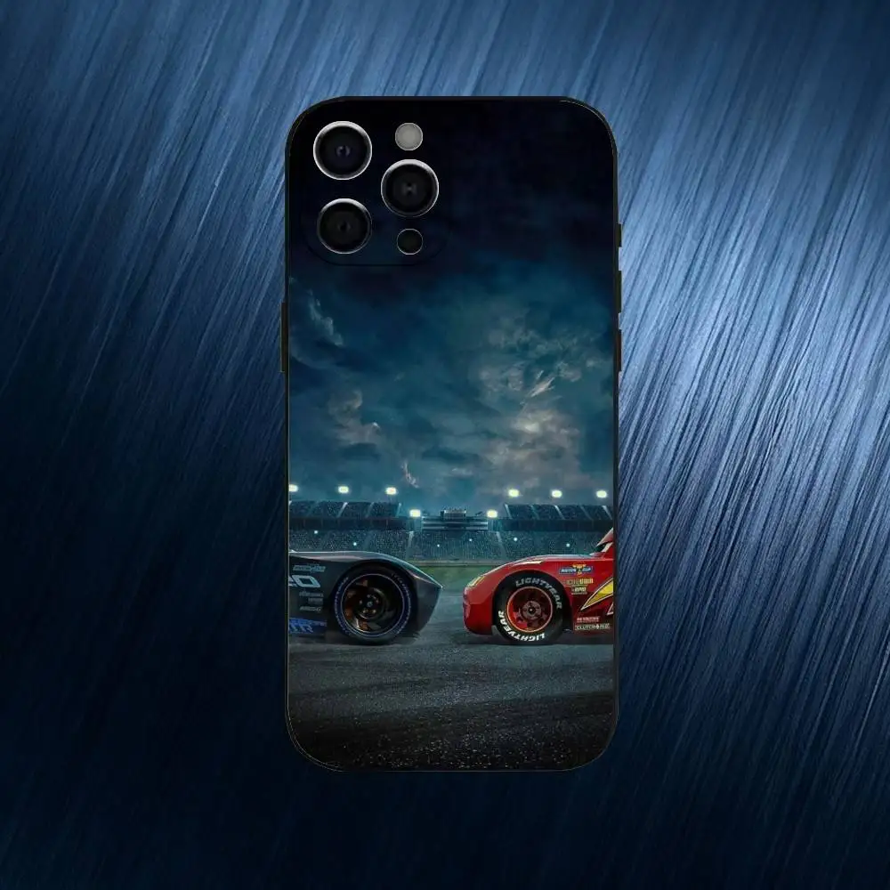 Movie L-Lightning Mc-MCQueenS-S  Phone Case For iPhone 17,16,15,14,13,12,11 Plus,Pro Max, Black Silicone Cover