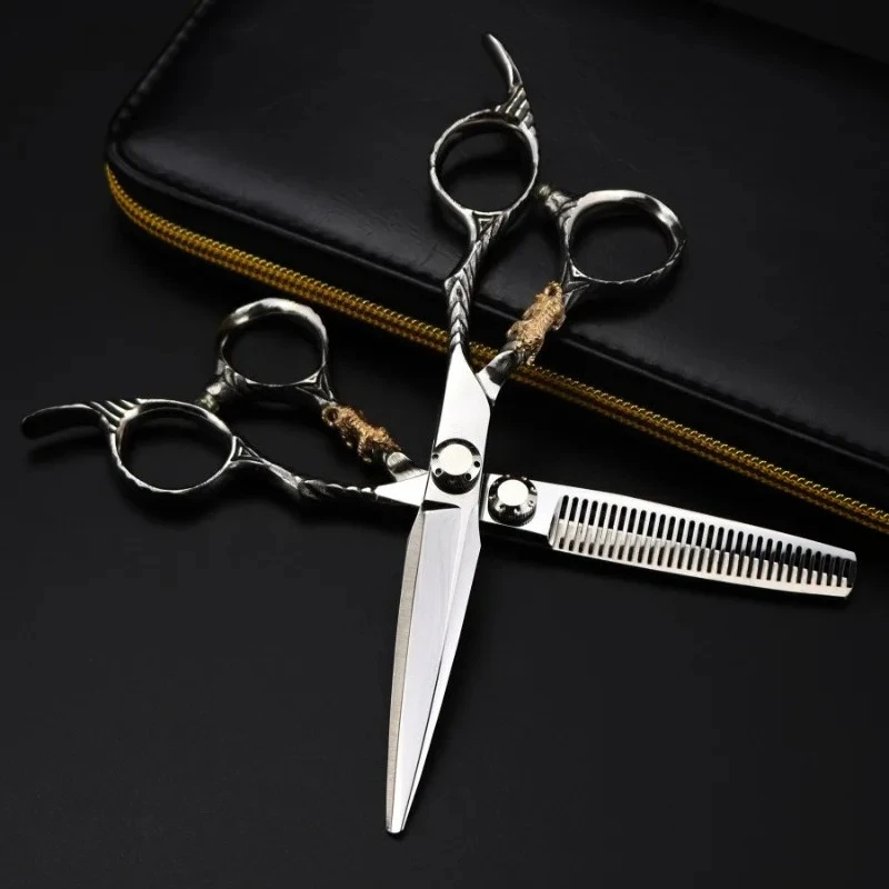 Gunting Barber Premium Gold Tiger - 6 Inci Lurus & Penipis Rambut, Alat Potong Rambut Profesional Salon