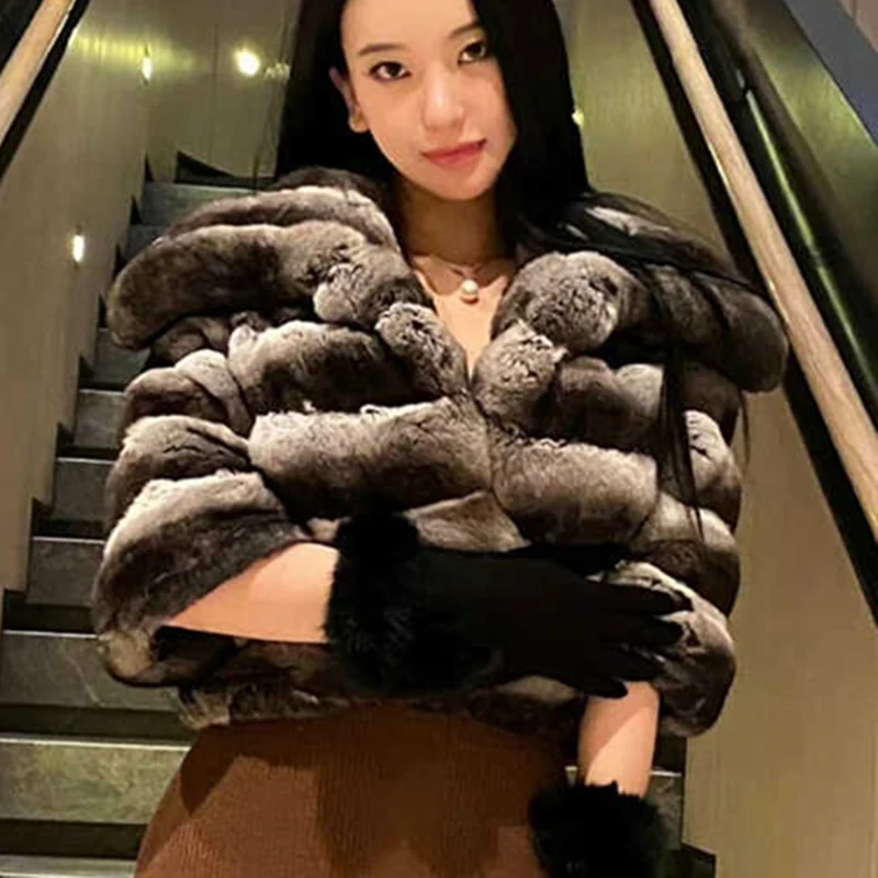 Hooofur feminino curto casaco de pele de coelho falso quente pelúcia sem gola na moda outono inverno outerwear novo estilo 2025