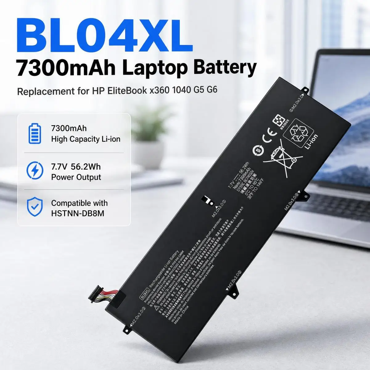 BL04XL 7300mAh High Capacity Li-ion Replacement Laptop Battery for HP EliteBook x360 1040 G5 G6, HSTNN-DB8M Notebook Battery
