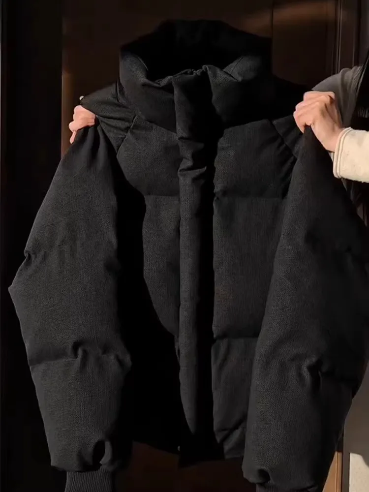 

Thiened Bla Холщовая мужская зимняя куртка из искусственной кожи Теплое хлопковое пальто с воротником-стойкой Bread Sle Ретро American Faion ort ...