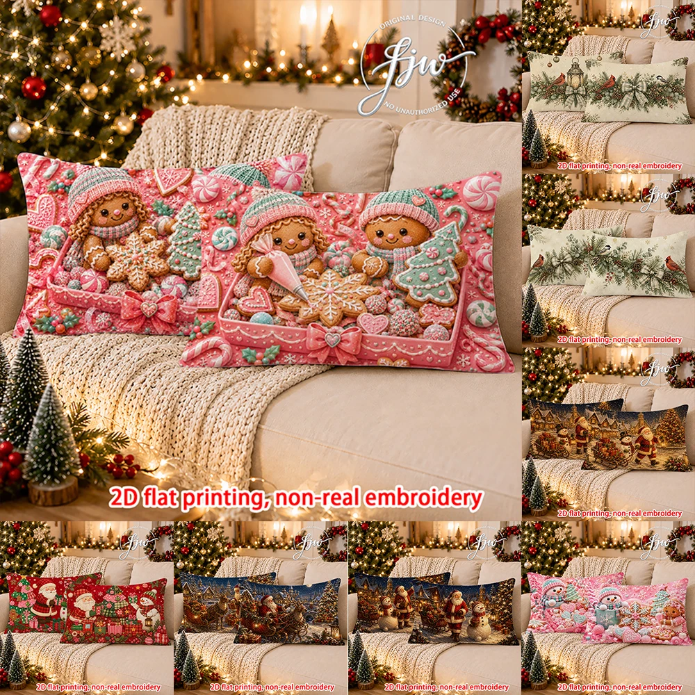2pcs Christmas Throw Pillow Covers Winter Holiday Xmas Decorative Pillowcases for Sofa Couch Bed