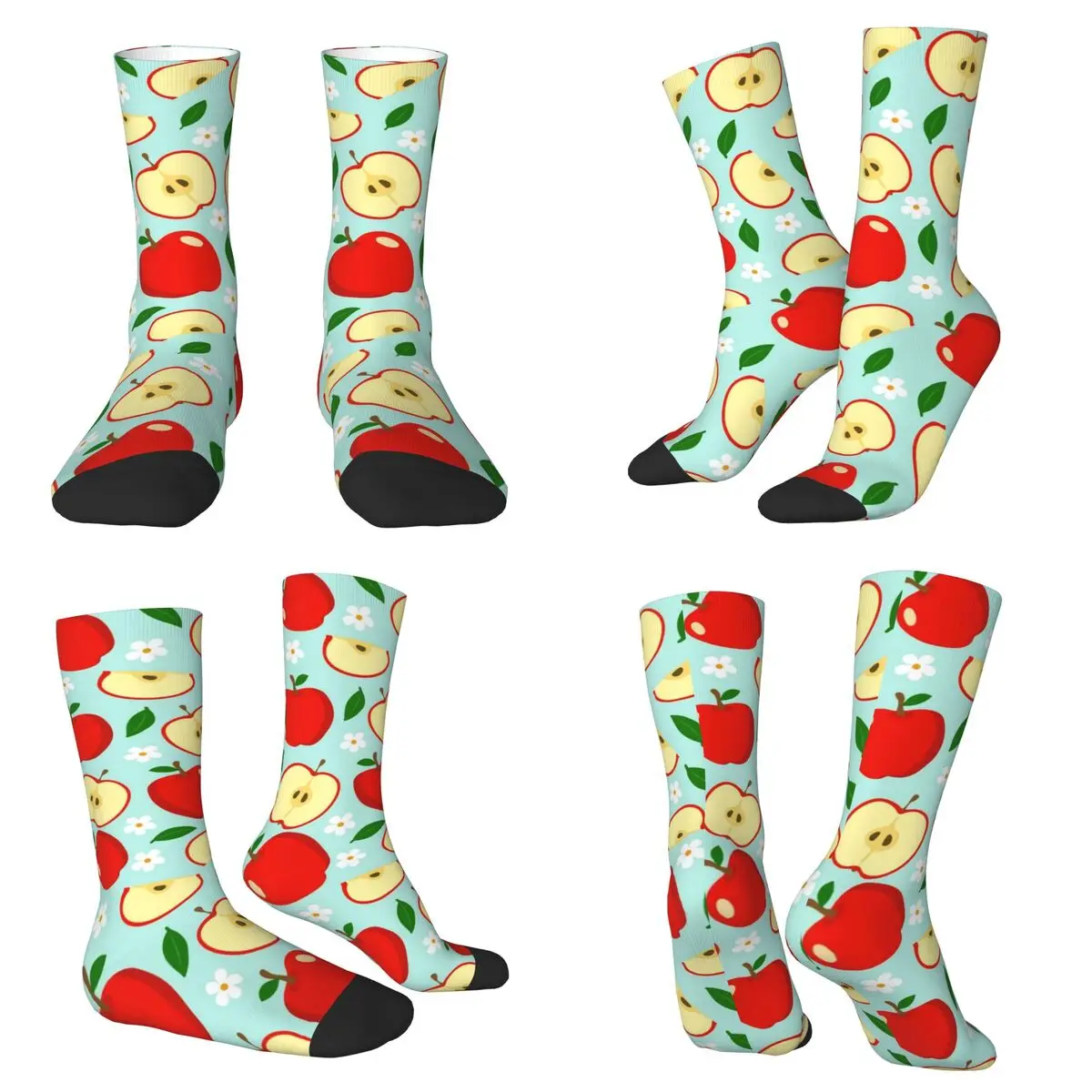 Cartoon Apple Pattern Socks Harajuku High Quality Stockings All Season Long Socks for Unisex Valentine's Day Gifts