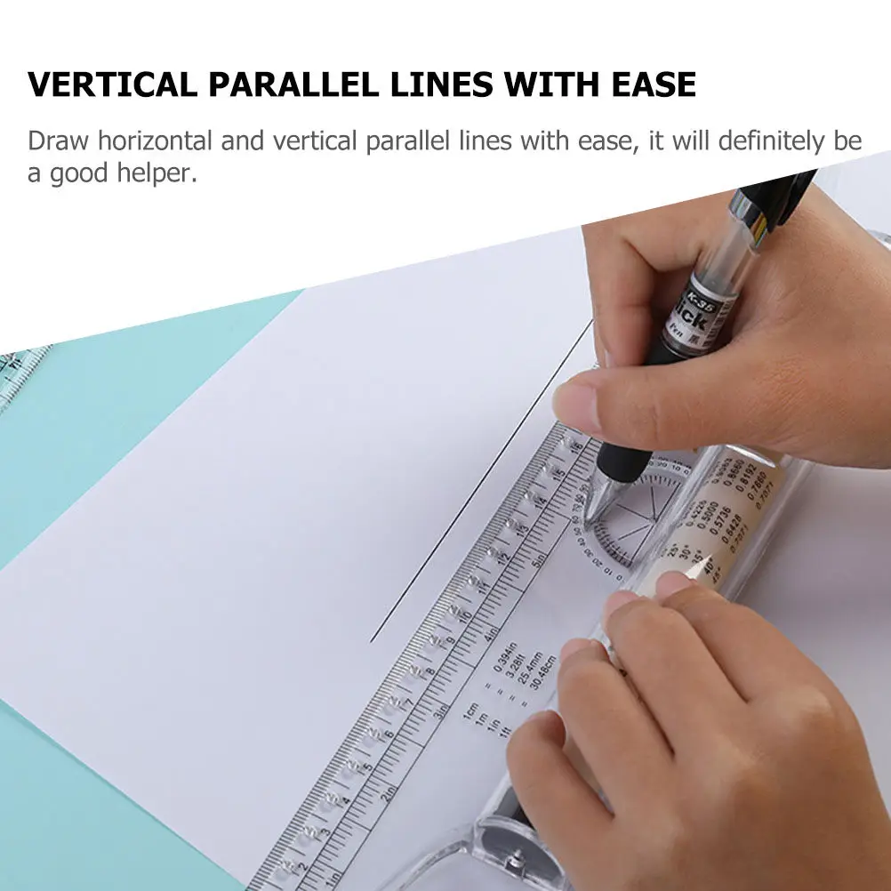 Plastic Measuring Rolling Ruler Parallel Ruler for Drawing Design Drafting Horizontal Vertical Lines Arc Curves Angle
