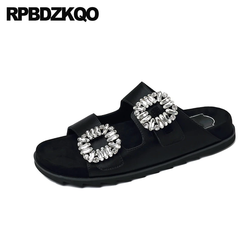 Sandals Slipper Jewel Diamond Rhinestone Slides Famous Brand Flat Crystal Burgundy Satin Designer Shoes Women Luxury 2021 Silver