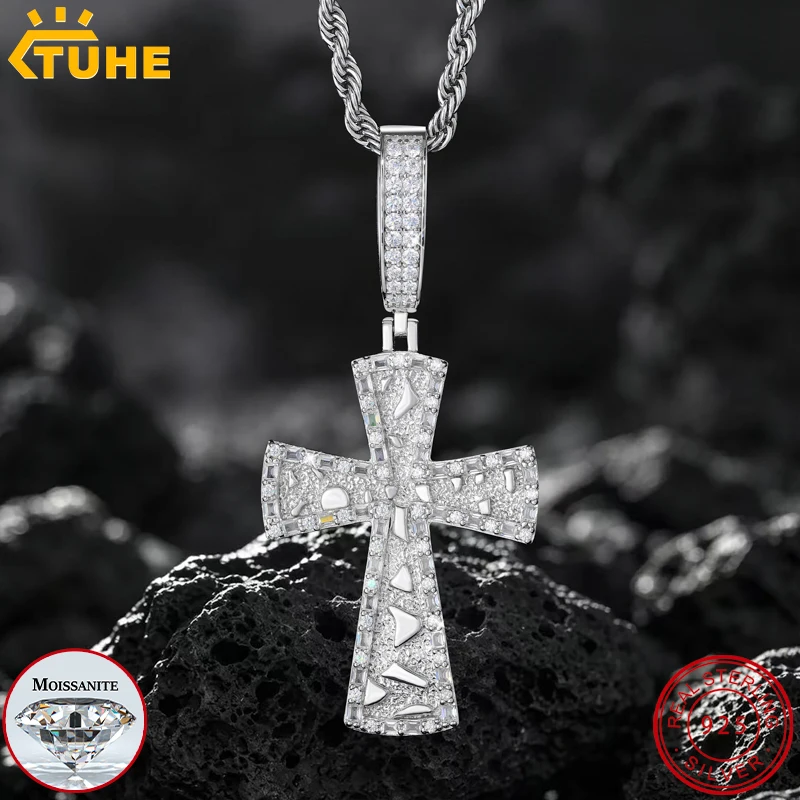 

TUHE New 925 SilverCross Pendant Moissanite Classic Hip Hop Pendant Punk Hiphop/Rock For Men Hip Hop Jewelry Party gifts