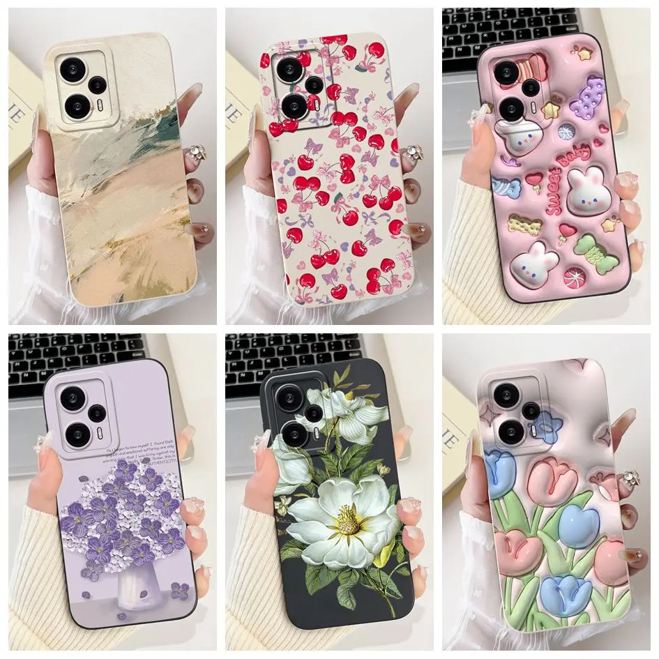 For Xiaomi Redmi Note 12 Turbo Case Popular Flower Pattern Soft Silicone Shockproof Cover on Redmi Note 12Turbo Poco F5 F 5 Capa