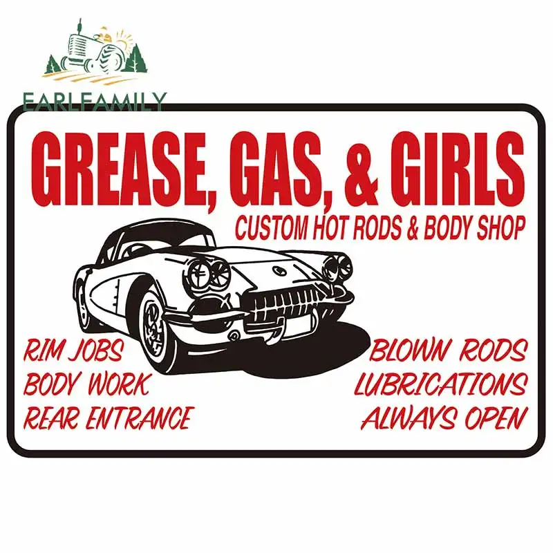 

EARLFAMILY 13cm X 8.6cm For Grease-gas-girls-sign Vinyl Car Sticker Windshield Windows Fine Decal Waterproof SUV Decoration