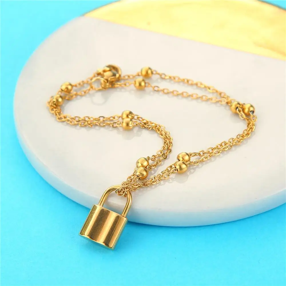 Women's Anklets Bracelet On The Leg Jewelry Ladies Gold Color Stainless Steel Chain With Lock Pendant Ankle Bracelets for Women