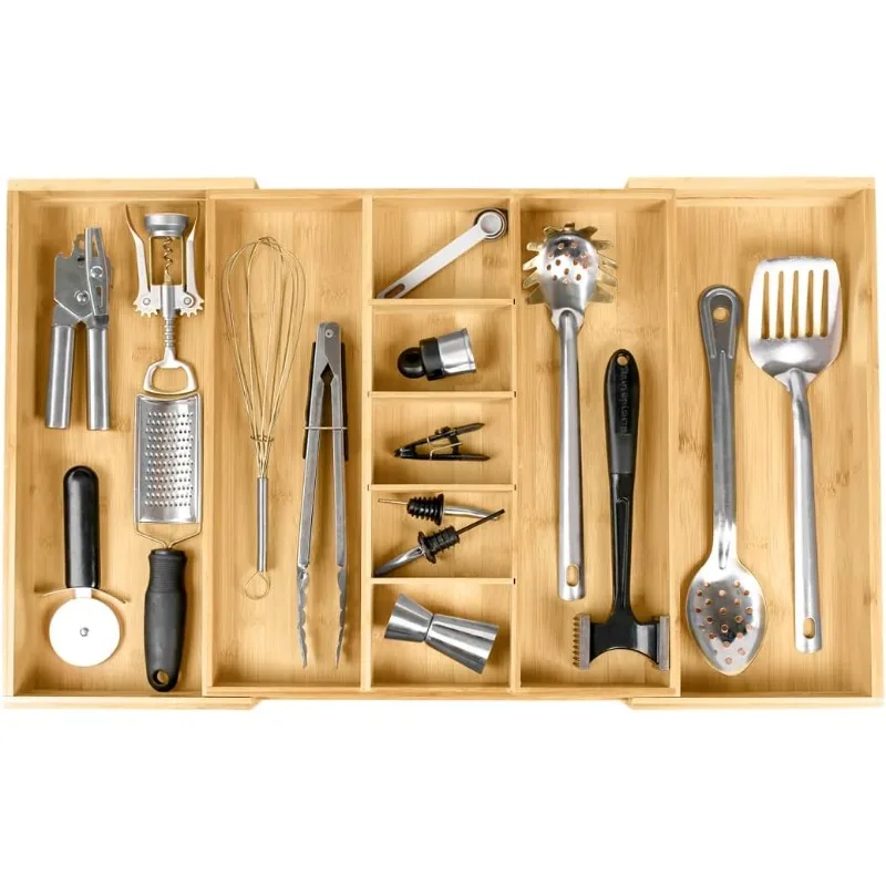 Kitchen Drawer Organizer, Food Safety Contract Level, 100% Sustainable Wood, Expandable From 16 Inches To 28 Inches Wide