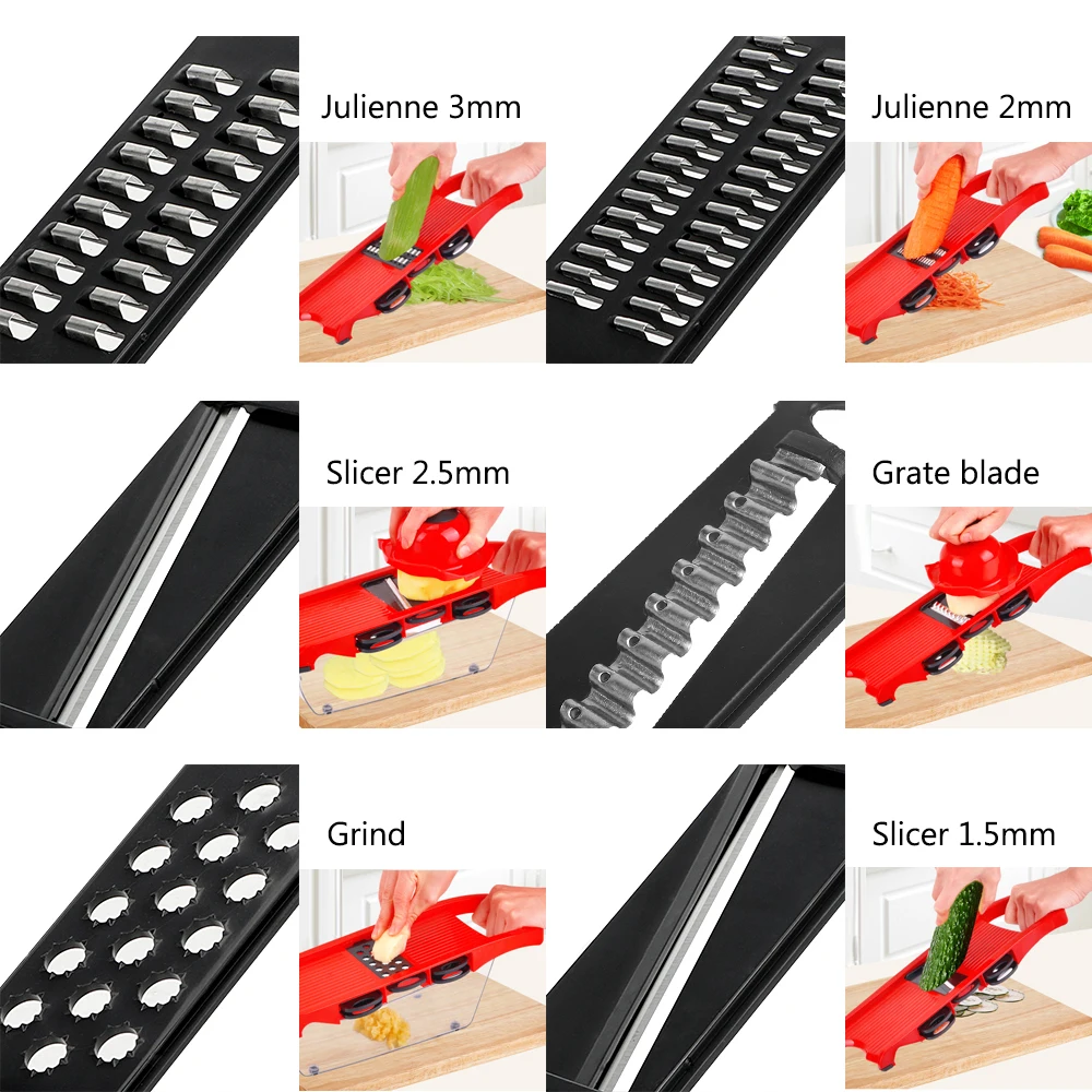 HILIFE, rebanador de 6 hojas, rallador, cortador de frutas multifunción, juegos de herramientas de cocina, utensilio de cocina, rebanador de mandolina vegetal