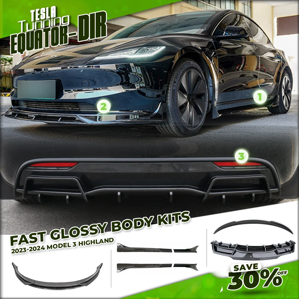 

Tesla Body Kit For Model 3 Highland DA Rear Diffuser Side Spillter Spoiler Bumper Lip Glossy Carbon Tesla 2023 2024 FAST Tuning