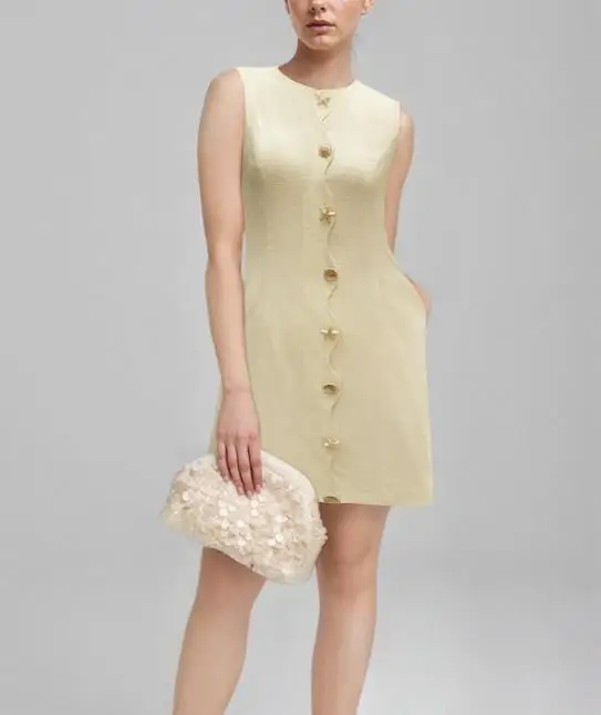 

Summer Slim Fit Mini Skirt with Buttons Sleeveless Elegant Intellectual Style for Socialite Women Fragrant Small Design