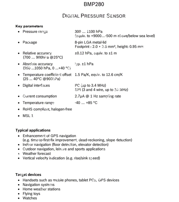 BMP280 module 3.3V LGA-8 high-precision atmospheric pressure sensor integrated gyroscope