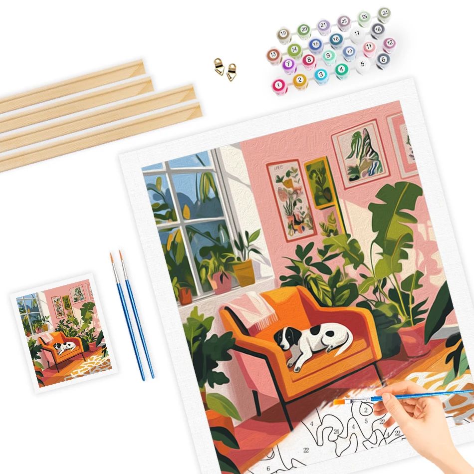 RUOPOTY Painting By Numbers For Beginner Cartoon animal illustration Simple Acrylic Paints Drawing By Numbers Easy Handmade Set
