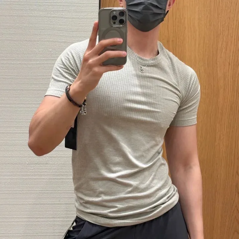 تي شيرت رجالي للجري واللياقة البدنية بأكمام قصيرة، حرفية سلسة للاستخدام الخارجي، سريع الجفاف، مرن، LU Home ip Stand ... #2