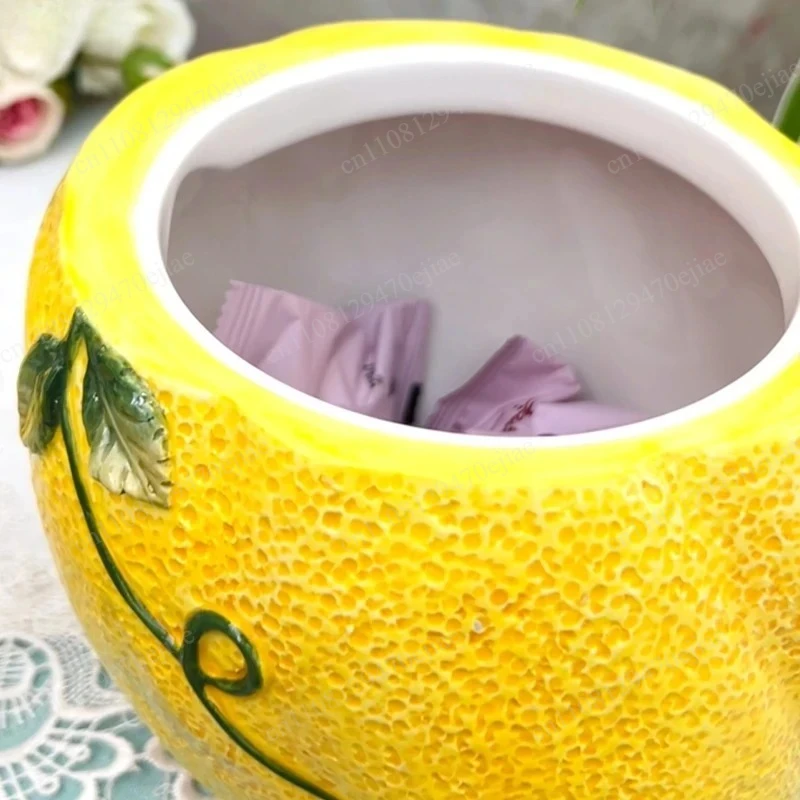 Ceramic Lemon Storage Jar, Faux Fruit Decorative Canister & Airtight Tea Caddy for Home Kitchen