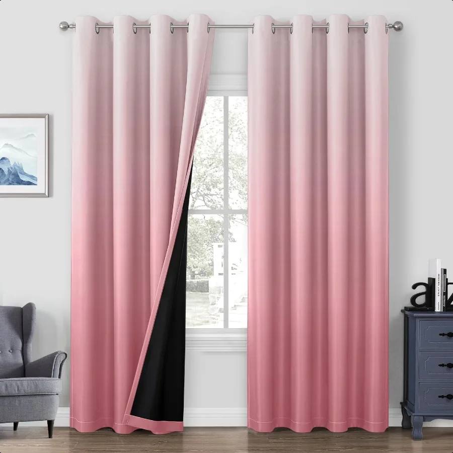 

Pink 100 Ombre Blackout Curtains for Bedroom 52 X 84 Inches Long Room Darkening Gradient Light Blocking Thermal Insulated Gromm