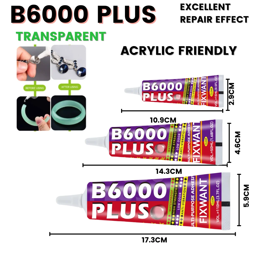 

B-6000 New Formula B6000 PLUS Multi-Purpose Industrial Adhesive for Crafts DIY Crystal Display Jewelry Rhinestone Super Glue