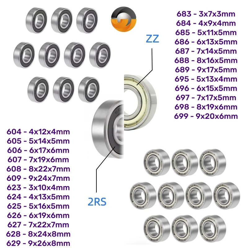 10Pcs/lot Deep Groove Ball Bearing 604 605 606 607 608 609 623 624 625 626 627 628 683 684 685 686 687 ZZ 2RS ABEC-7 Bearings
