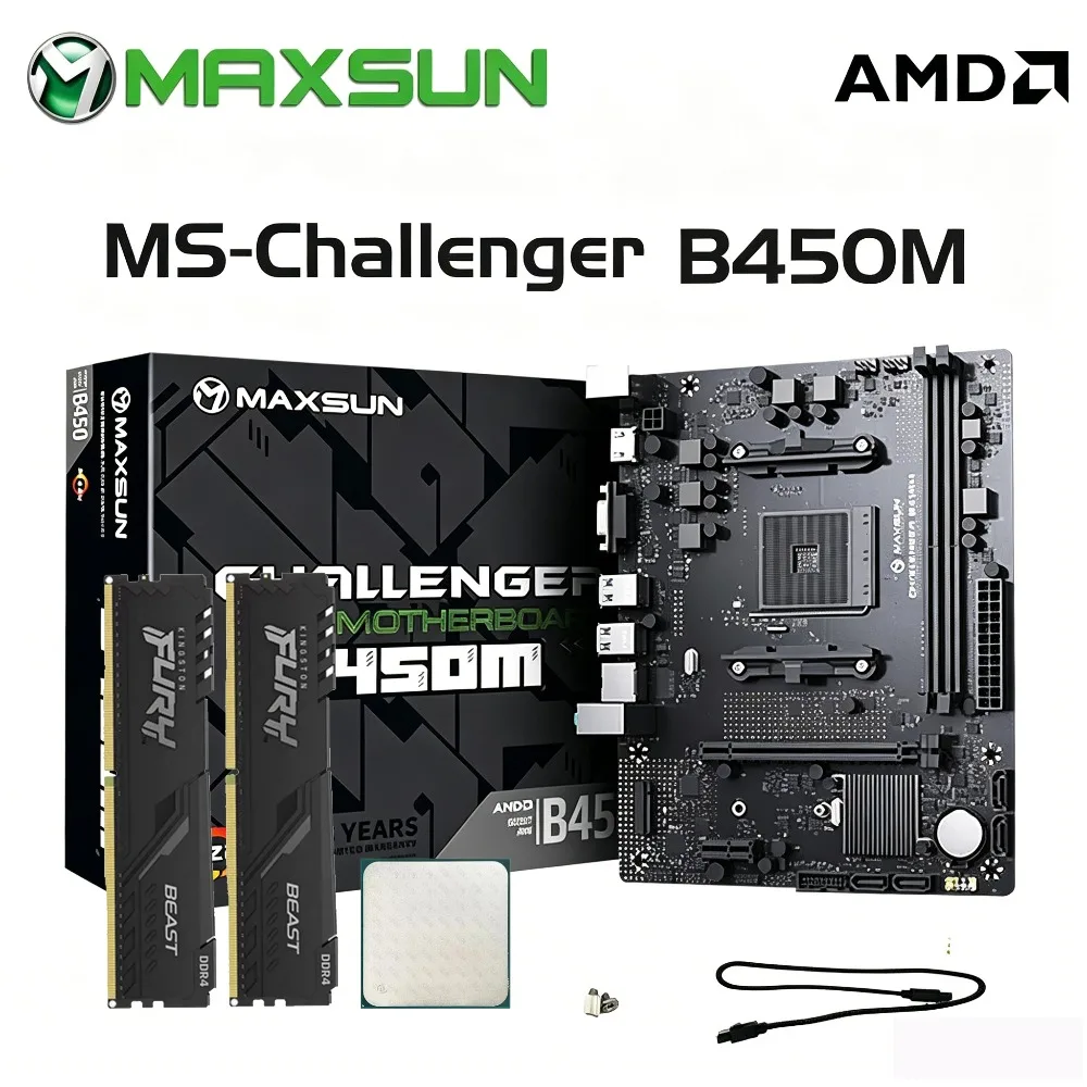 Maxsun B450 Motherboard + AMD R5 5600 CPU + 32GB DDR4 3200MHz Memory Combo, Gaming Kit with 2×M.2 NVME & SATA 3.0 Interface