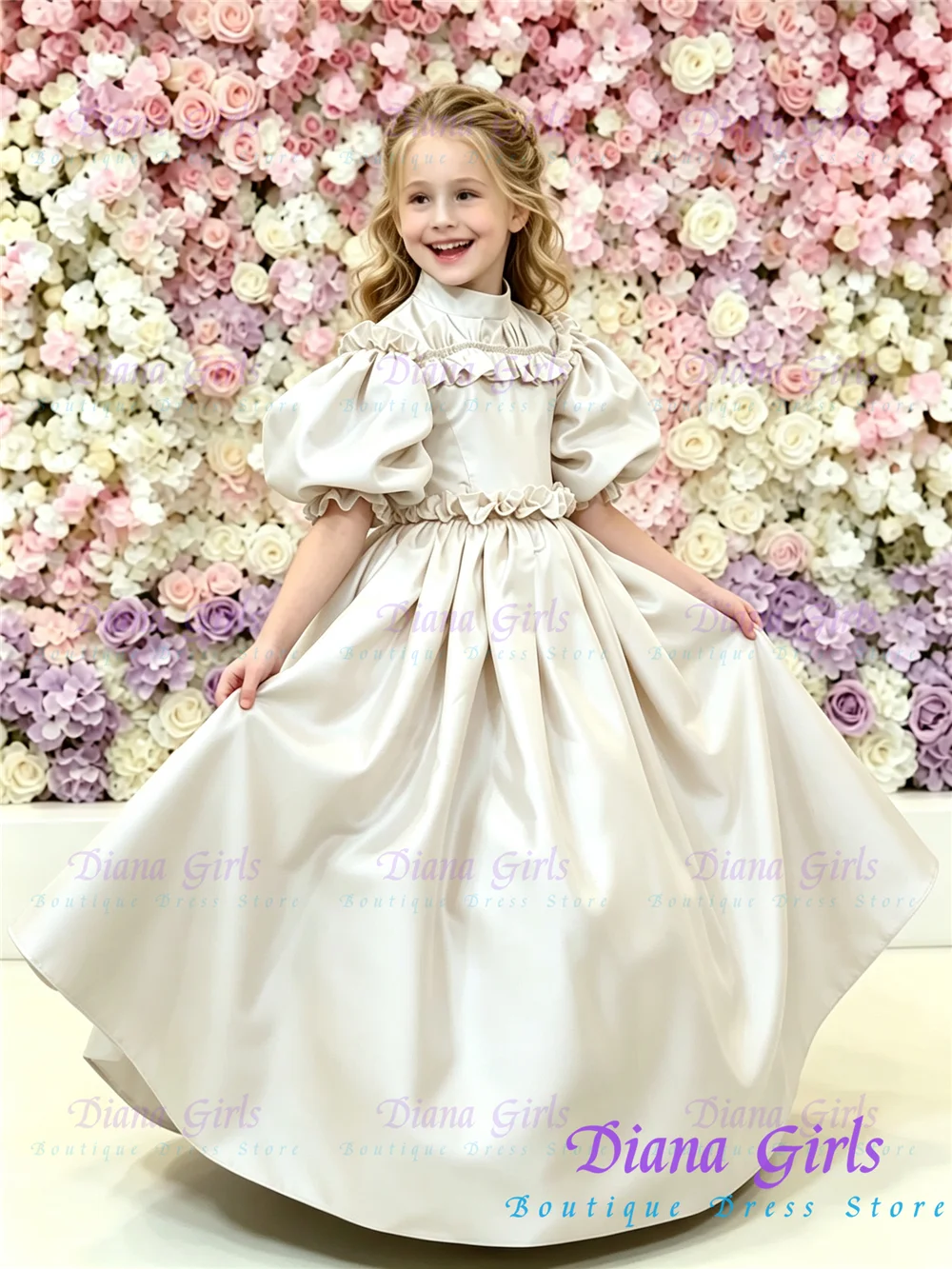 New High-quality Elegant Baptism Ivory Satin A-Line Flower Girl Dress for Weddings Birthday Party Evening Ball Gown Customized
