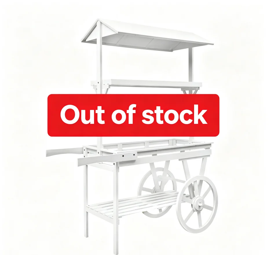 White Cedar Wood Flower Cart Display Stand with 2 Wheels, 3‑Tier Garden Utility Cart for Displaying  Various Flowers, Potted Plants & Food Items