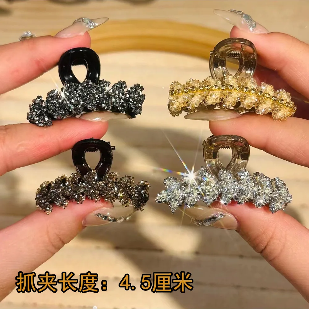 Rhinestones Leaf Shaped Hair Claw Small Size Crystal Wheat Shark Jaw Clamp For Strong Hold Bun Women Girls Daily Use Headwear