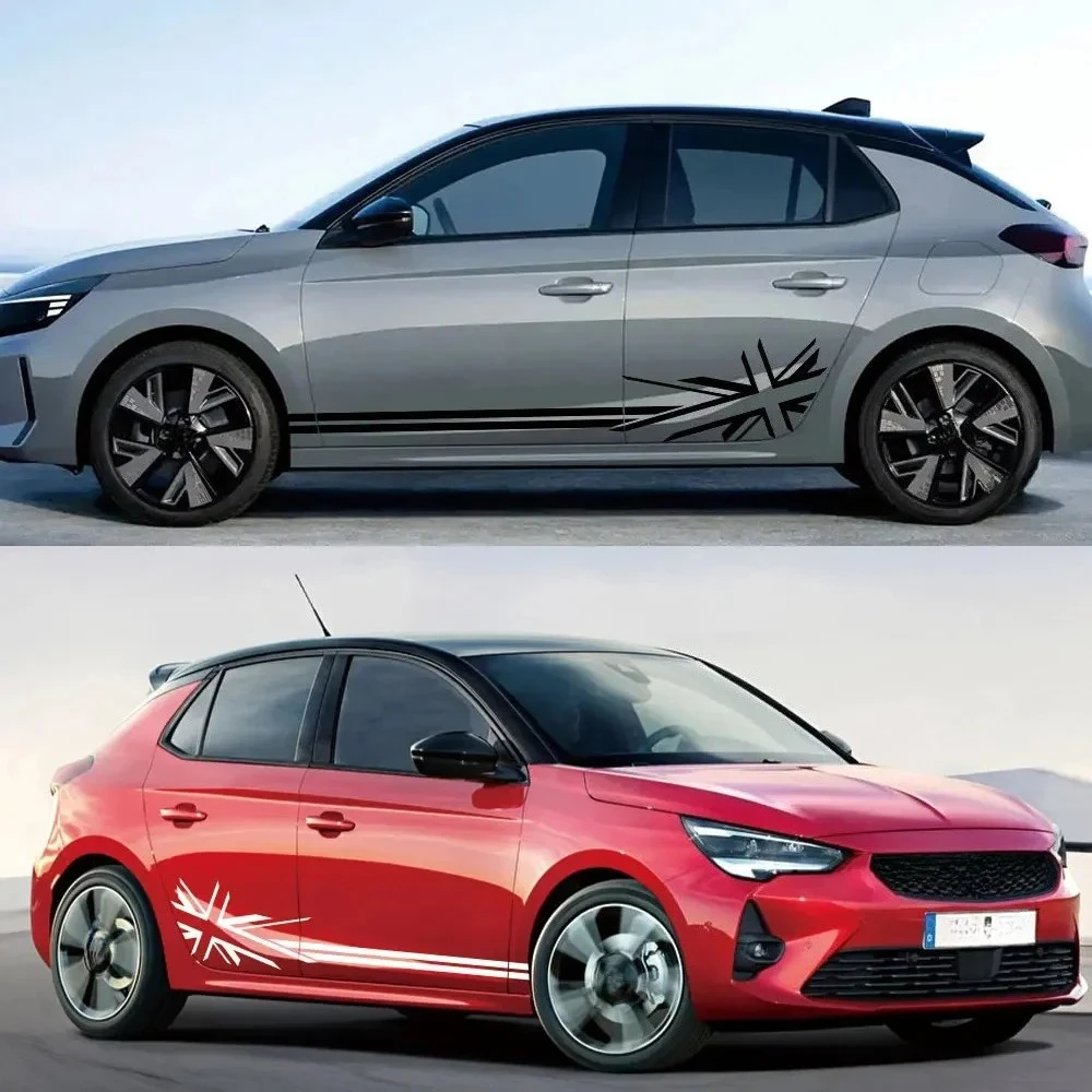 2PCS Car Door Side Skirt Sport Rice Shaped Stickers Auto Body Vinyl PVC Decals For Opel Corsa C E F D Car DIY Decor Accessories
