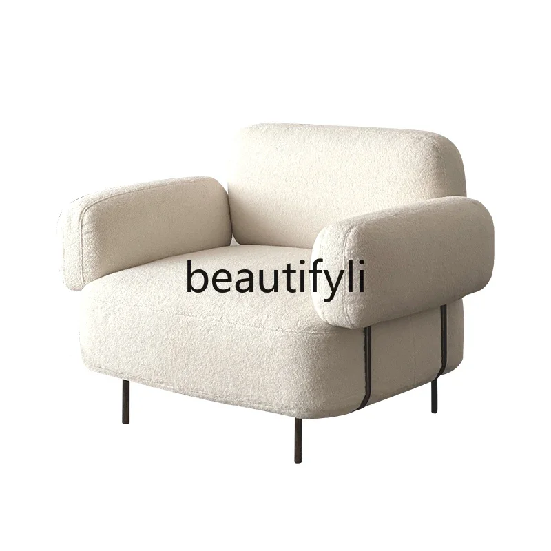 Leisure chair single chair living room French retro wabi wind lamb wool single sofa sofa chair