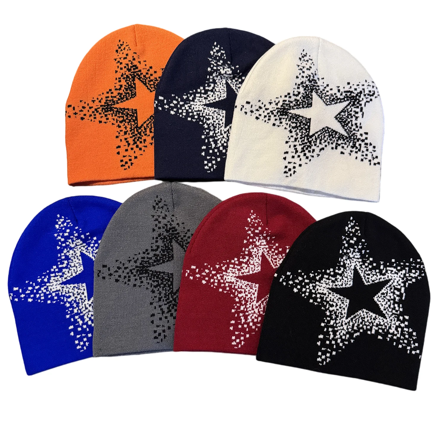 Modische Sternmuster-Warme Mützen für Damen und Herren Frühling Herbst Outdoor-Skullcap Skimütze Y2K Kältemütze Hip-Hop Radsport-Strickmütze