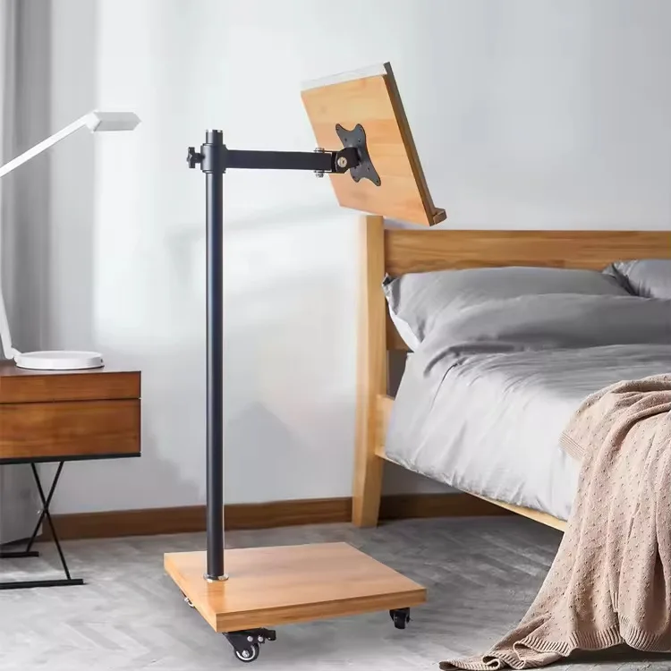 Height-adjustable bamboo bookshelves Sturdy metal construction Rolling podium stands with home office wheels