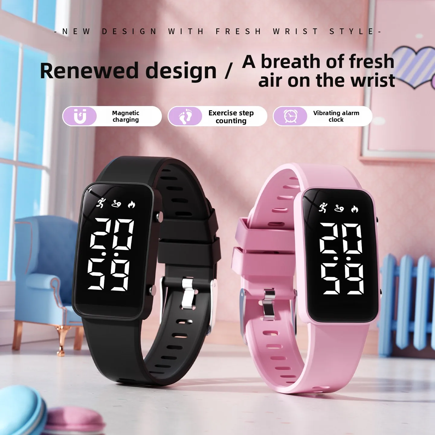 WomenLEDSmart Digital Bracelet No App Needed Fitness TrackerSport Running Night Light Step Calorie Watch Waterproof Silent Alarm