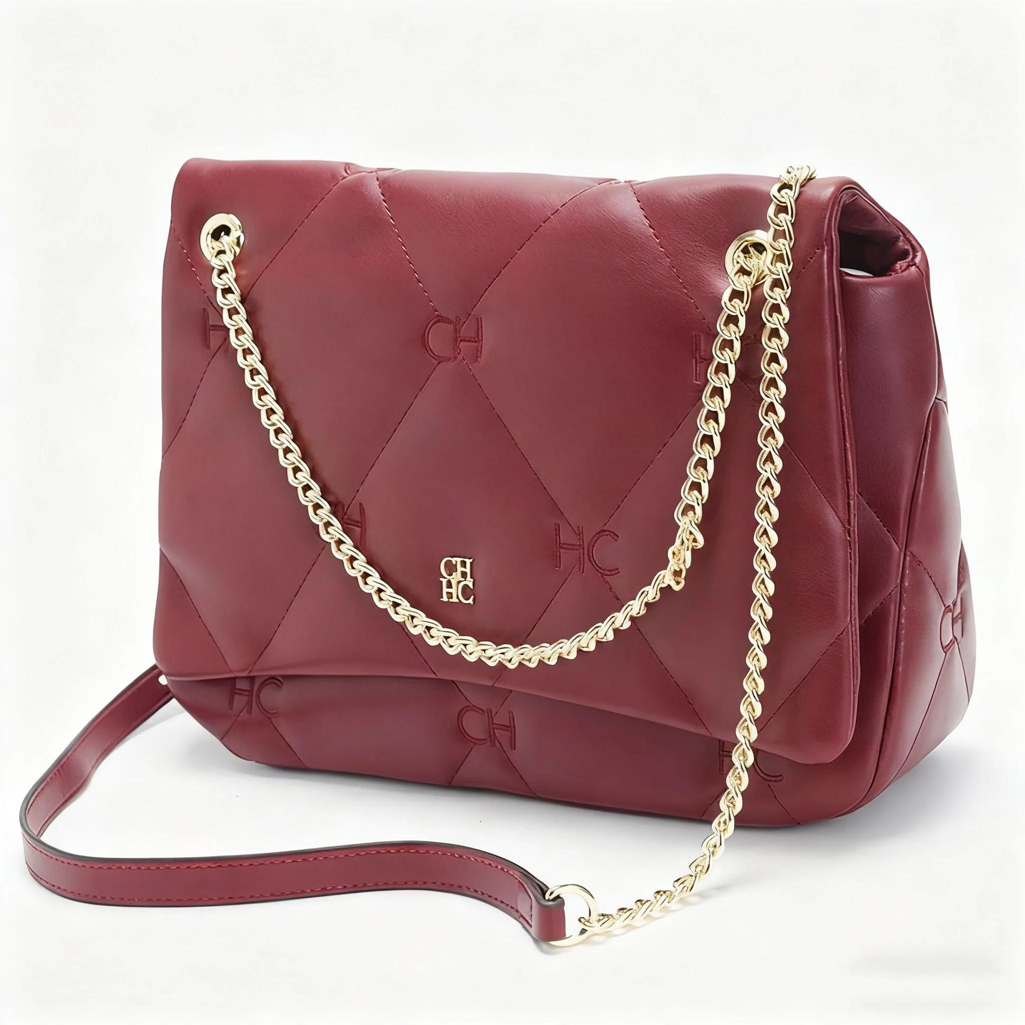 CH Chain Shoulder Bag Women Quilted Black PU Leather Crossbody Bag Large Capacity Flap Handbag For Work