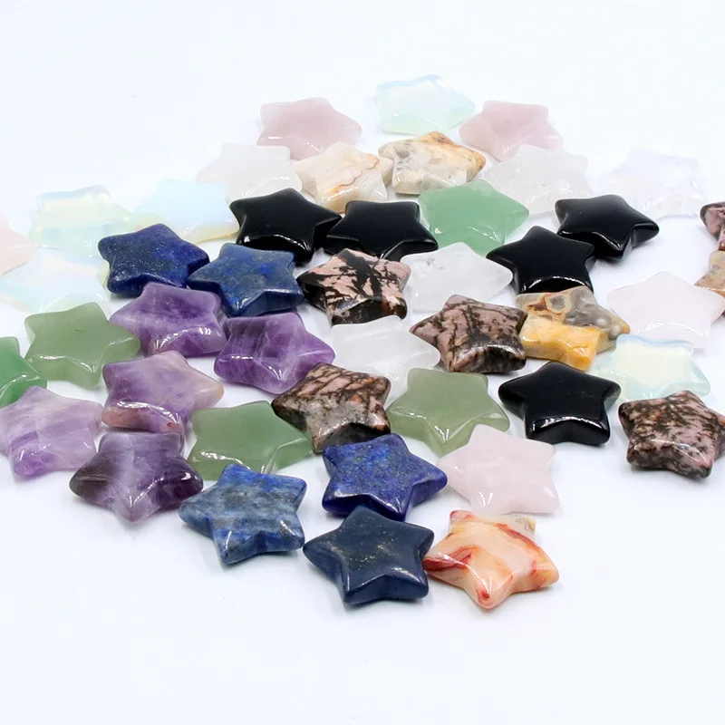 20pcs 25mm Pentagram  Quartz Stone Beads Star Charms Hand Piece Reiki Healing Natural Pink Crystal Decoration Wholesale Jewelry