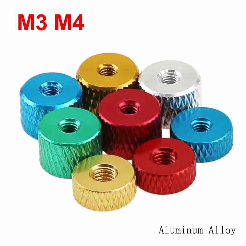 

10pcs M3 M4 Aluminum Alloy Thumb Nut Knurled Hand Round Nuts Anodized Multiple Colors Hand-twisted Nuts