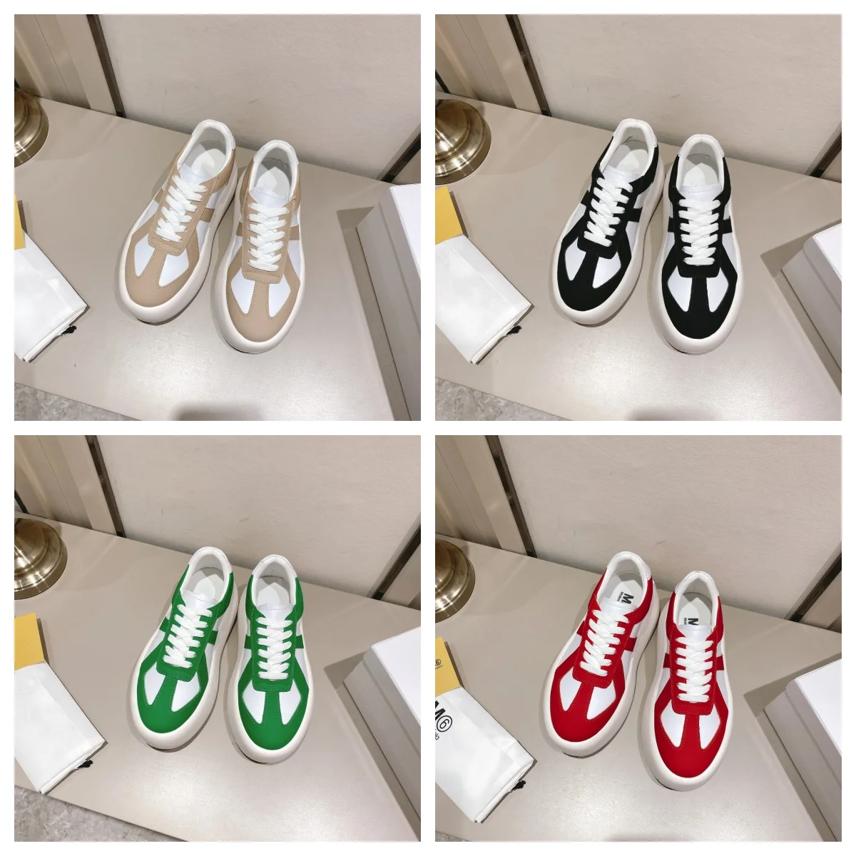 

Time on casual women's shoes Korean color blocking leather sneakers thick bottom women's shoes versatile student version of shoe