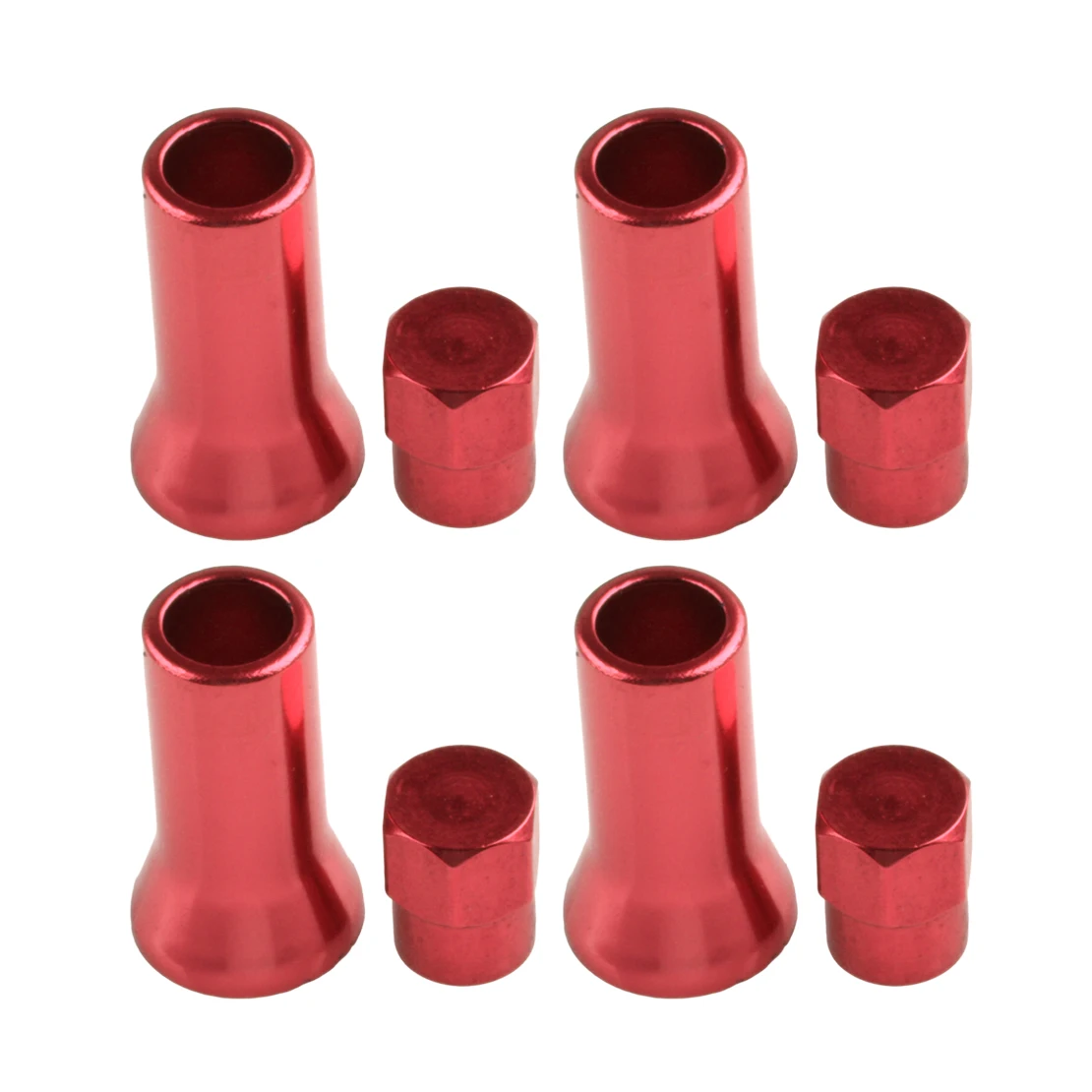 4 Sets Car Tire Wheel Stem Air Valve Hex Caps & Sleeve Cover Red Universal