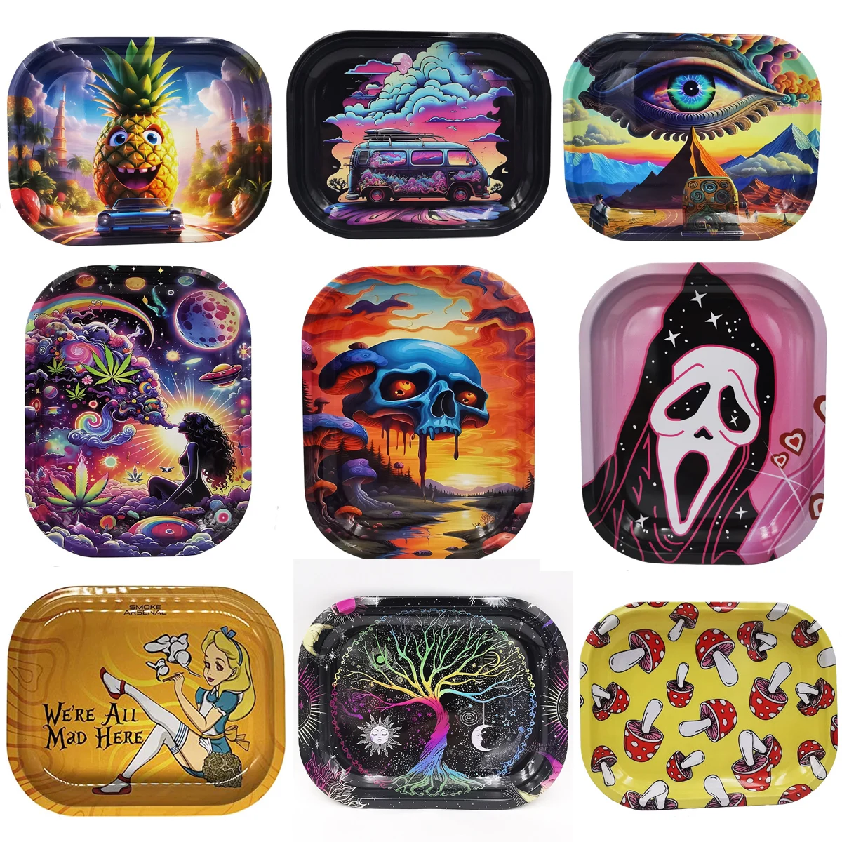 صينية دوارة معدنية مقاس 7 × 5.5 بوصة، صينية سجائر، صفيح، طاولة قهوة الشاي المنزلية