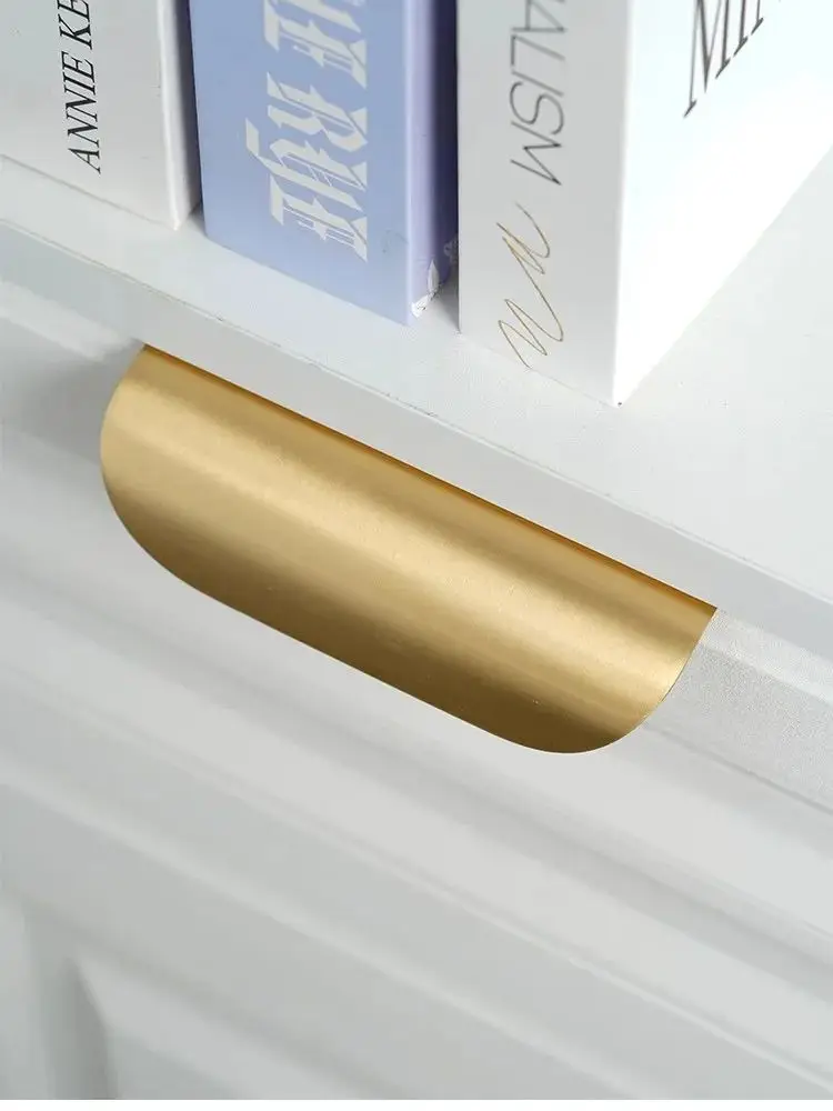 Brass Cabinet Handles Creative Bedroom Wardrobe Pulls Invisible Drawer Door Gold Furniture Hardware with self-tapping screw