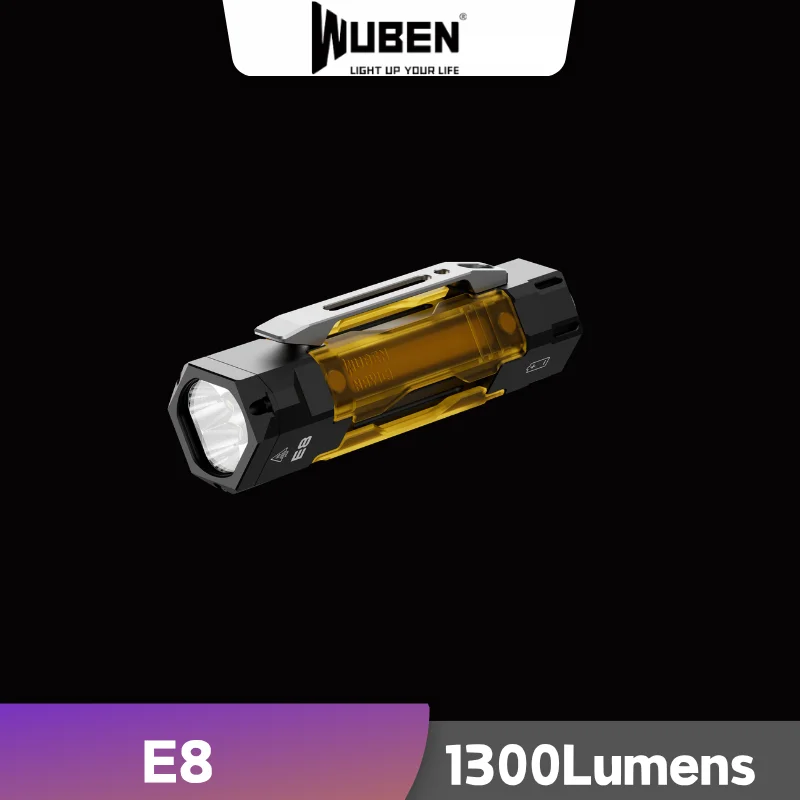 WUBEN E8 Mini Keychina Light 1300Lumens Type-C Rechargeable 5000K With 14500 Battery IP68  Waterproof UV Flashlight