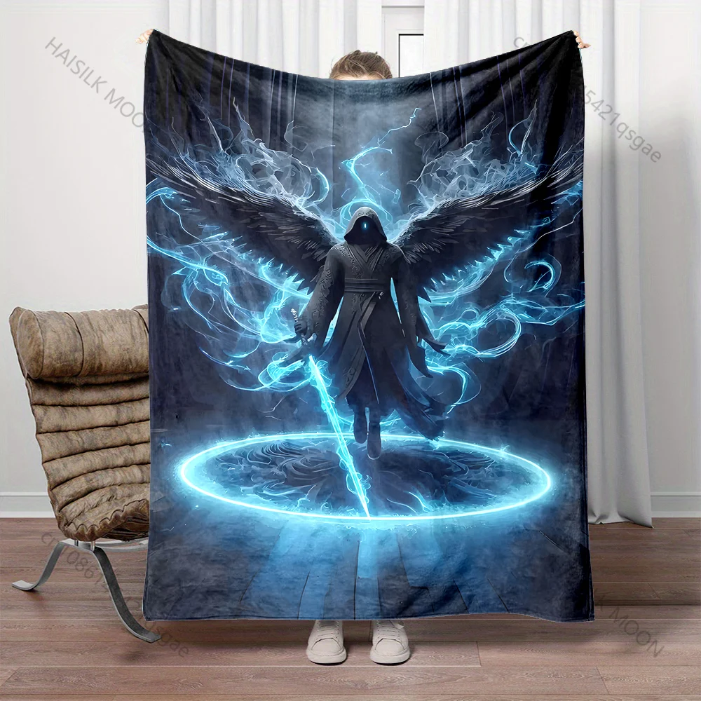 Dark winged mage glowing circle Print Blanket Warm Soft Fluffy Kids and Adult Sofa Bed Throw Blanket Outdoor Travel Camping RV