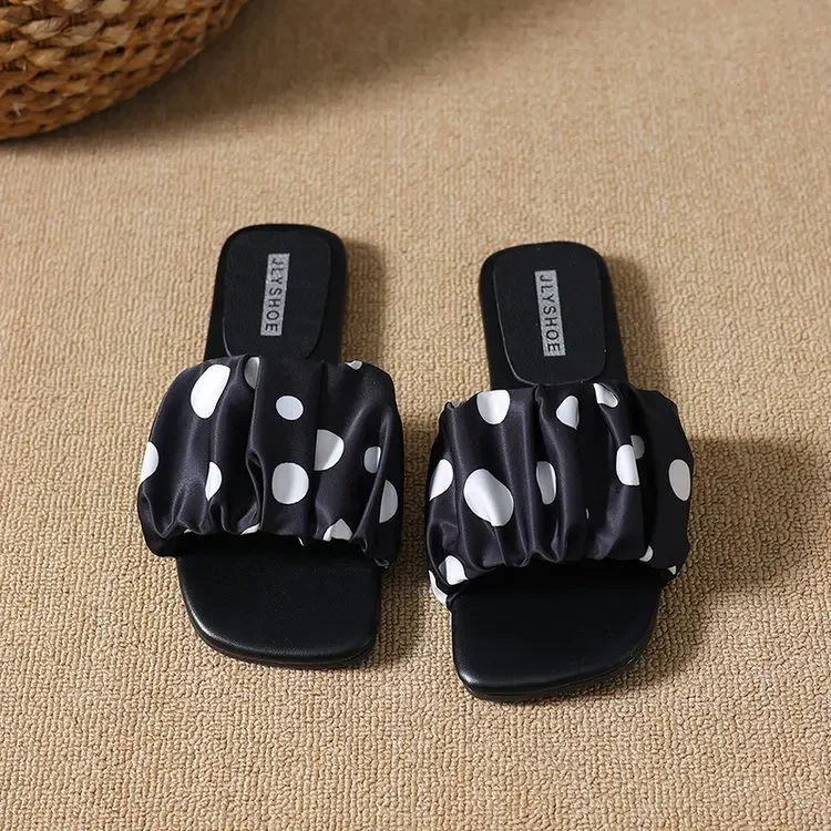 2026 Sommer Damen Plateau-Slipper mit dicker Sohle, Vintage Polka Dot Schuhe, Outdoor Square Toe Strand- und Urlaubssandalen – Detail 15