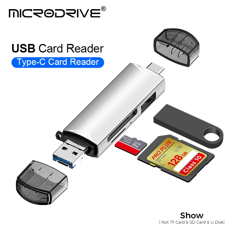 OTG pembaca kartu multifungsi, pembaca kartu SD TF Tipe C 6 in 1 USB 3.0 mikro USB Flash Drive adaptor Transfer kecepatan tinggi