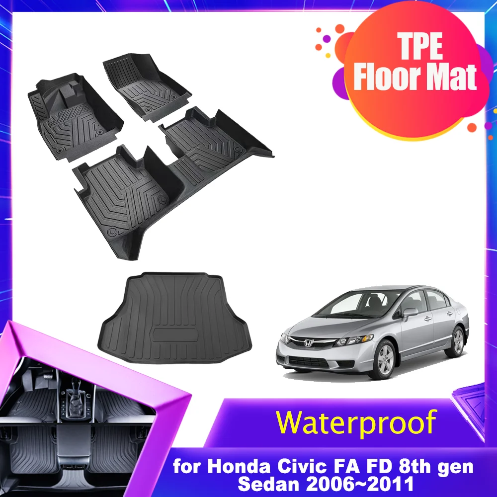 

Автомобильные коврики для Honda Civic FA FD 8-го поколения (седан, 2006-2011), TPE-покрытие, коврик для багажника, накладка на спинку сиденья, водонепроницаемые, противоскользящие аксессуары