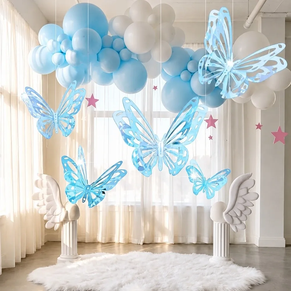 6PCS Multicolor Butterfly Hanging Decoration Double Layers Scenery Layout Butterfly Ornament Photo Props Paper