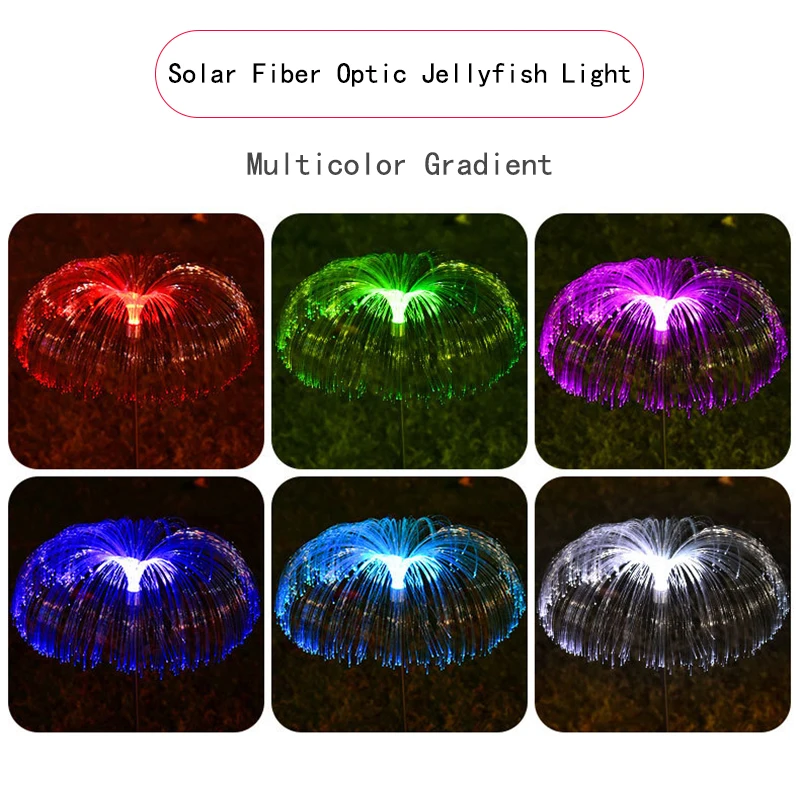 Intelligent Optical Control 35CM Solar LED Fiber Optic Jellyfish Light Multicolor Gradient For Garden Villa Yard Decoration Lamp