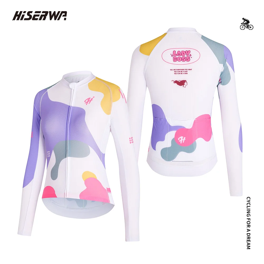 

HISERWA Women Cycling Jersey Long Sleeves MTB Road Bicycle Clothing High Quality Lady Racing Cycling Shirts UPF 50+ Ciclismo