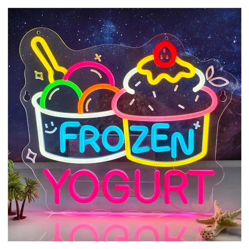 Frozen Yogurt Neon Sign LED Light Dimmable For Grocery Store Supermarket Farmers Markets Ice Cream Shop Hanging Decor view 5