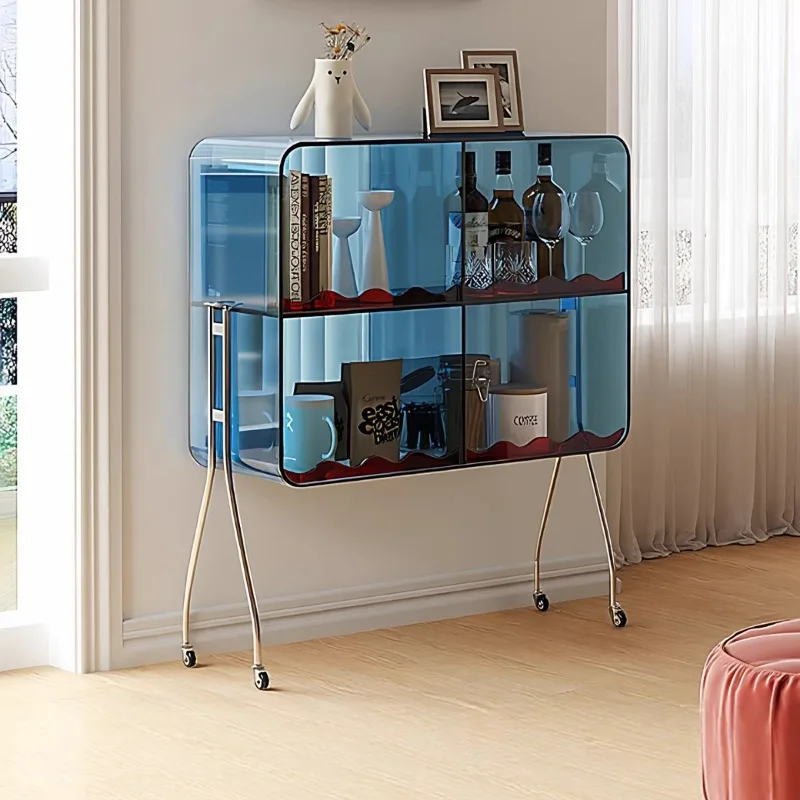Acrylic light luxury mobile trolley living room coffee table home retro corner table floor